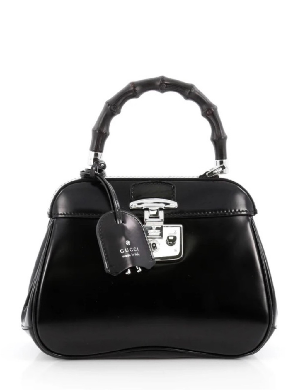 Gucci Black Bamboo Top-Handle Leather Mini Lady Lock Bag